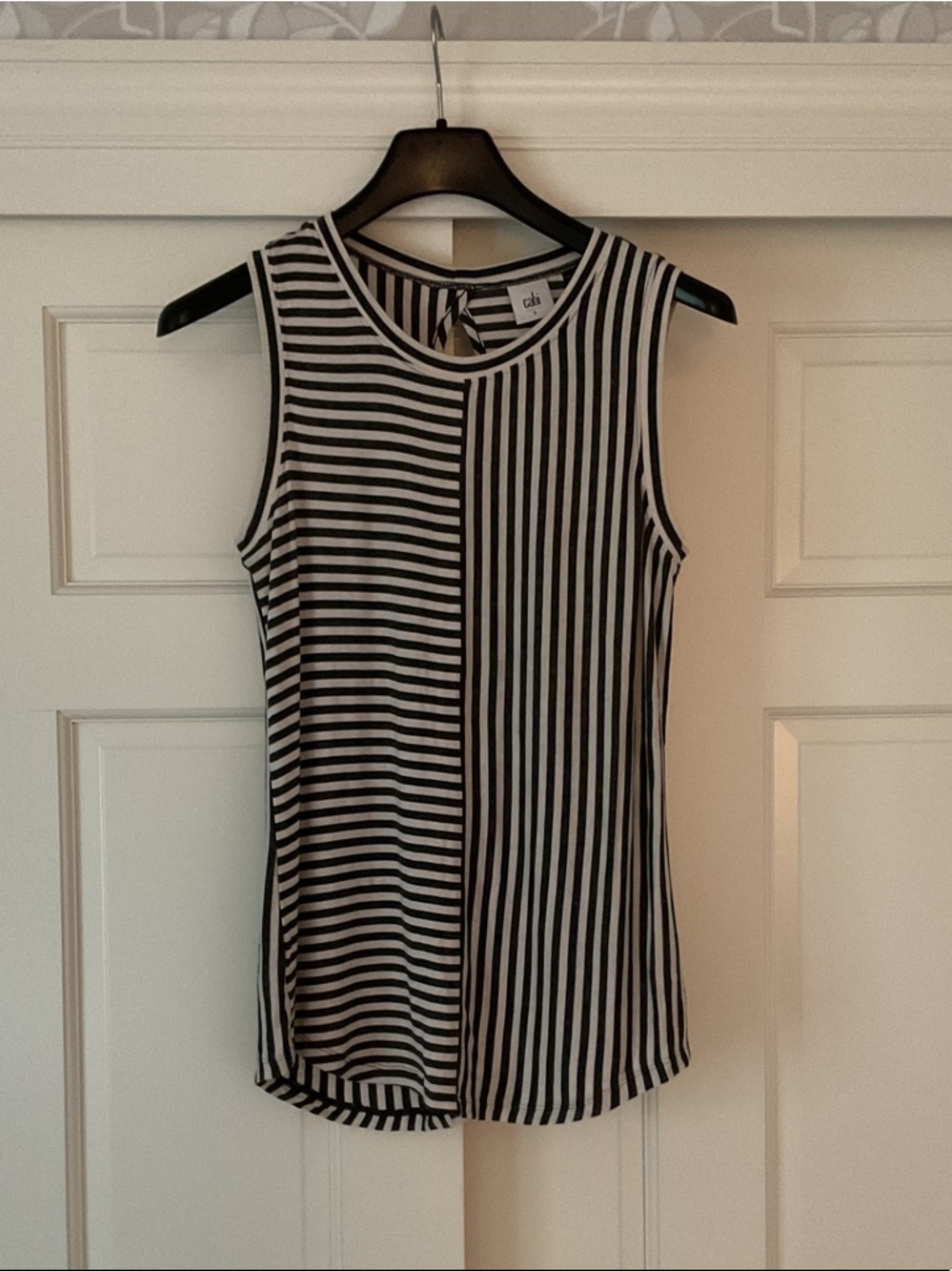 CAbi 3417 London Stripe Tank (Dark Gray & Cream)